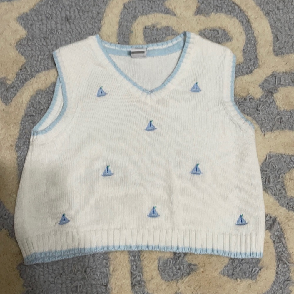 Janie and Jack baby boy sweater vest sailboats 3-6m